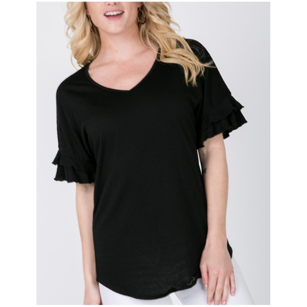 New! Black Ruffle Sleeve Gauze Top 3 Colors